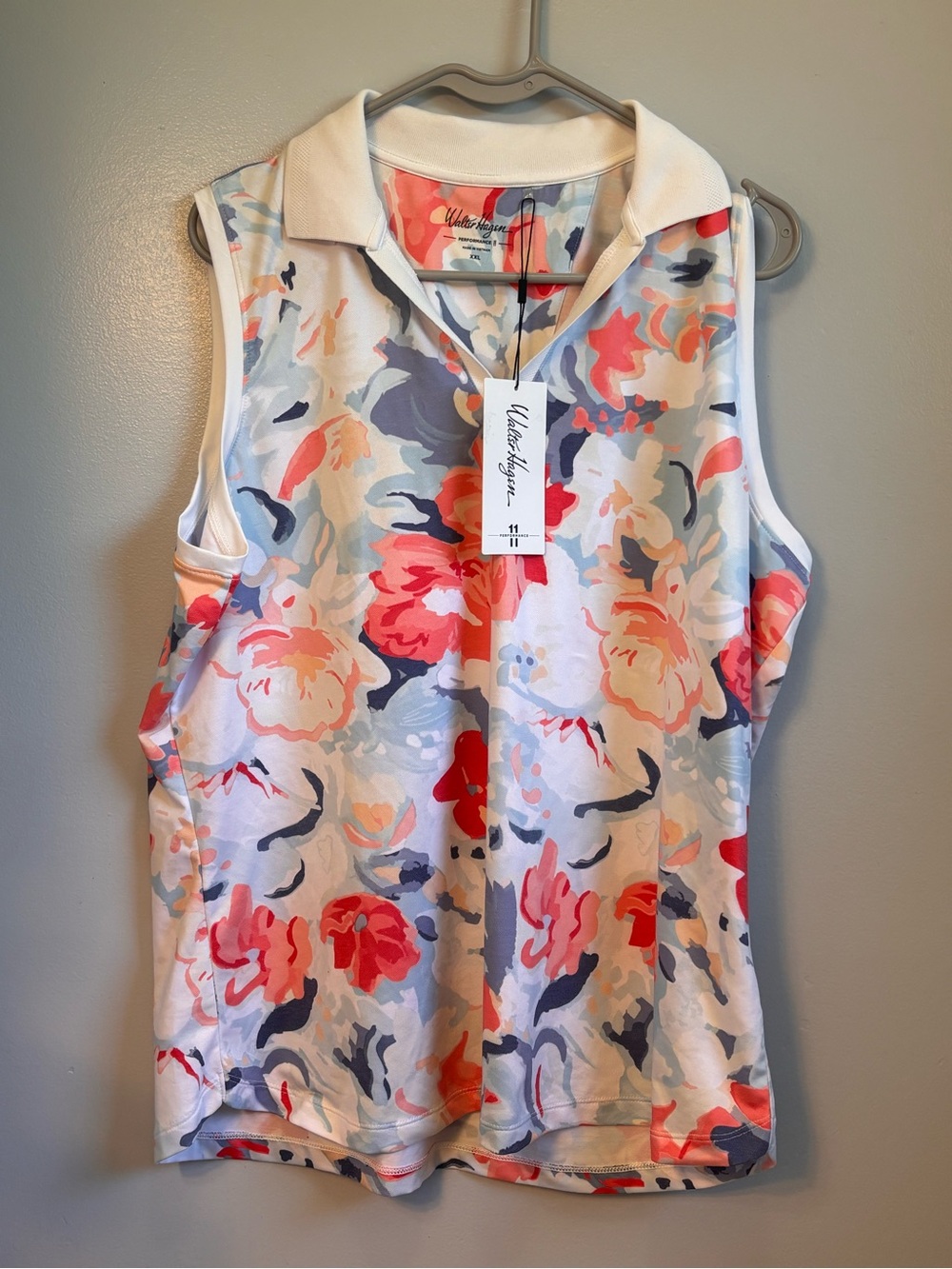 Walter Hagen Floral Sleeveless Polo Tank - Coral, Pink, Blue & White Sz XXL. NWT